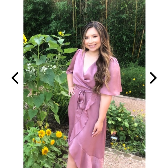 Mauve Satin Wrap Midi Dress - Picture 8 of 10